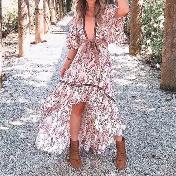 Boho Floral Cut out butterfly sleeve Cottagecore dress - Picture 9 of 13